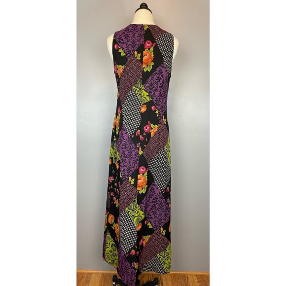 Vintage 1990s Printed Patchwork Polyester Chiffon Maxi Whimsy Goth Med - Picture 4 of 7